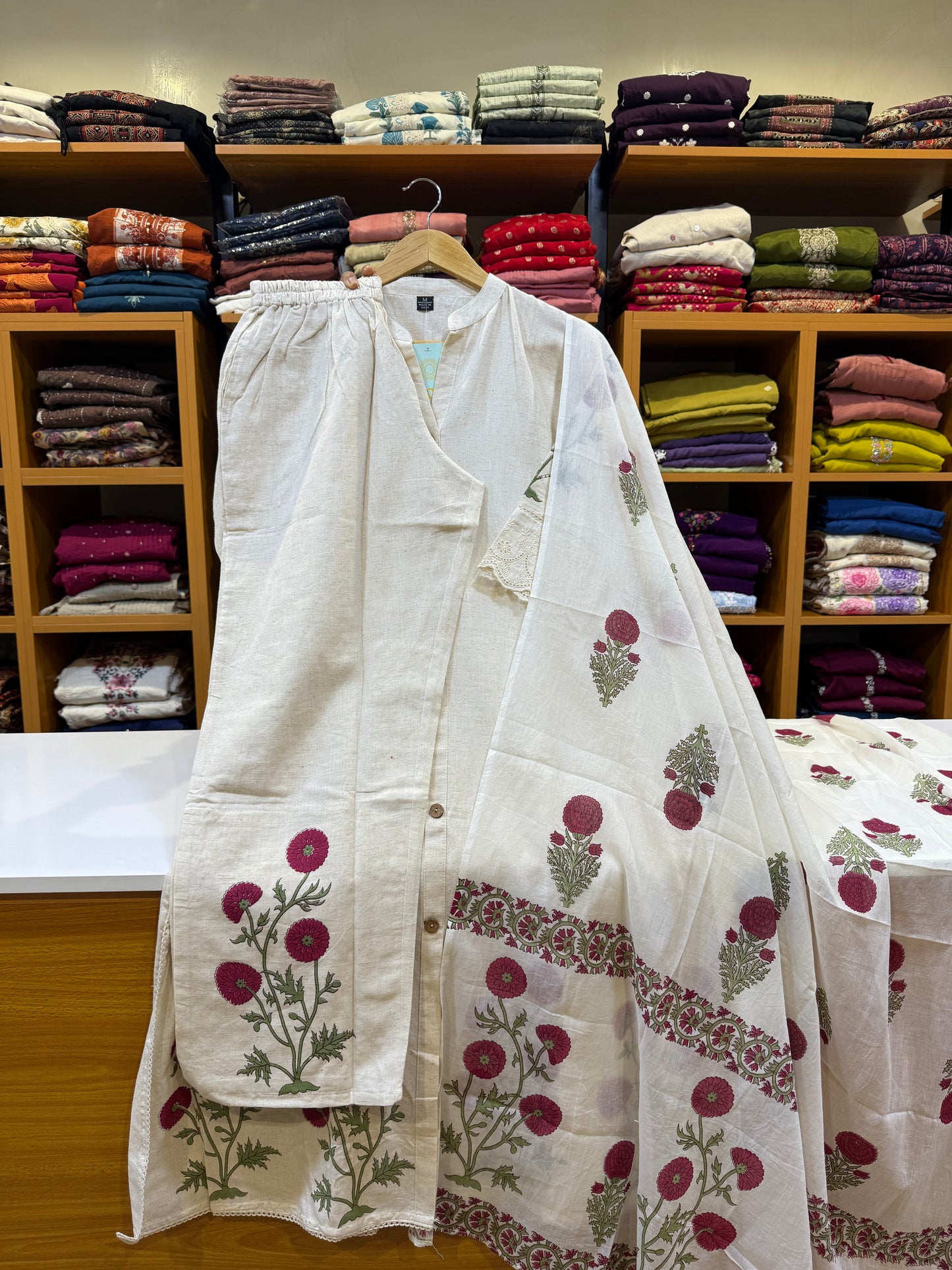 Ivory bloom handblock suit