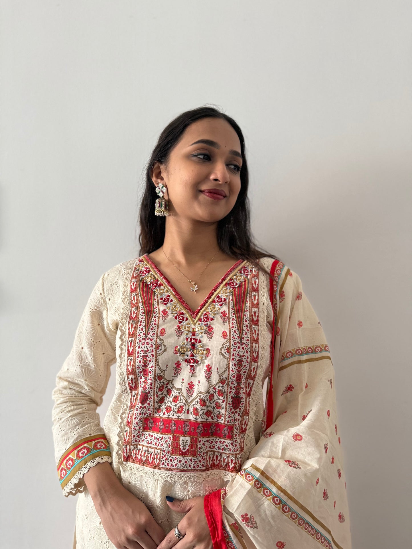 Schiffli cotton suit