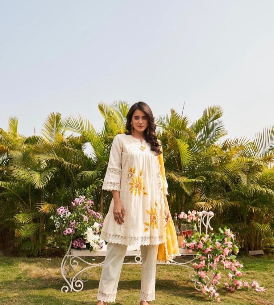 Premium schiffli cotton suit set