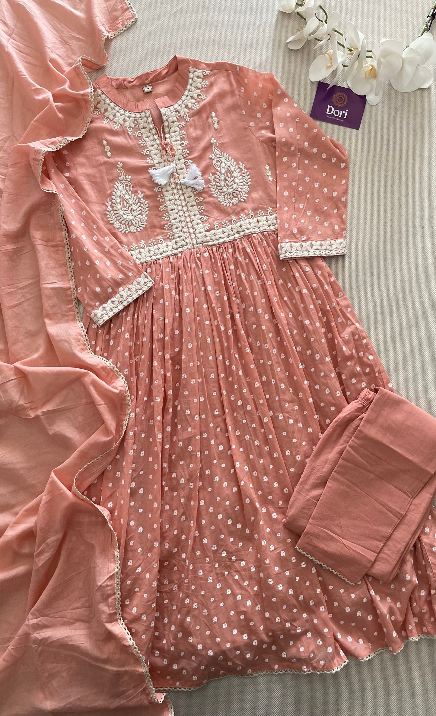 Peach Bandhej Anarkali