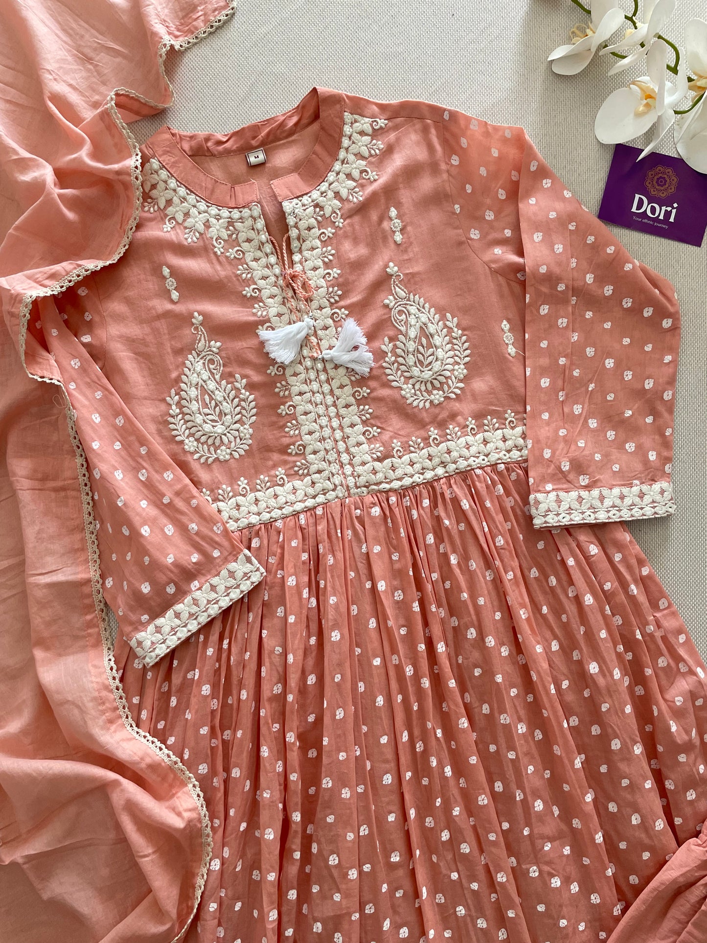 Peach Bandhej Anarkali