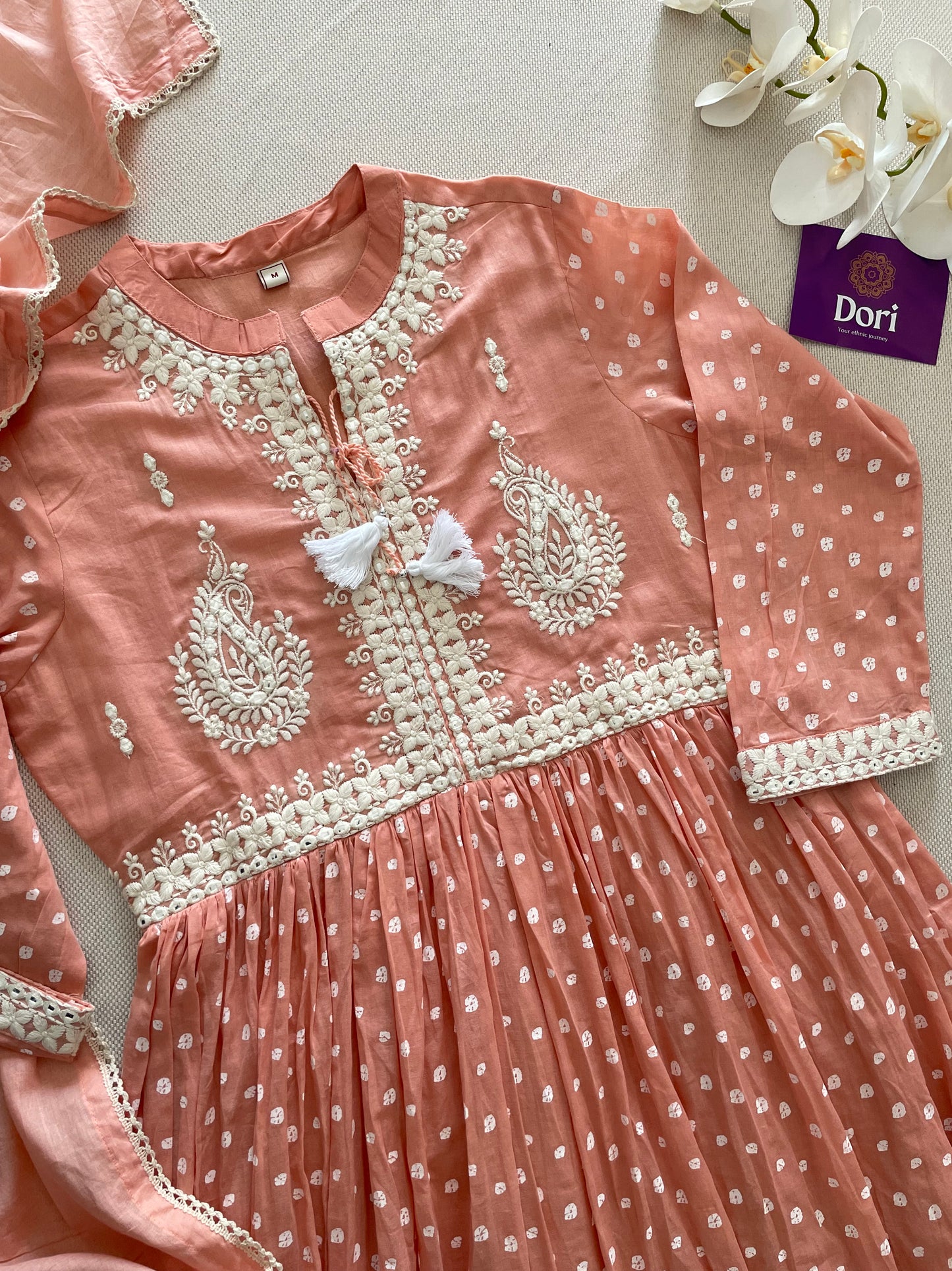 Peach Bandhej Anarkali
