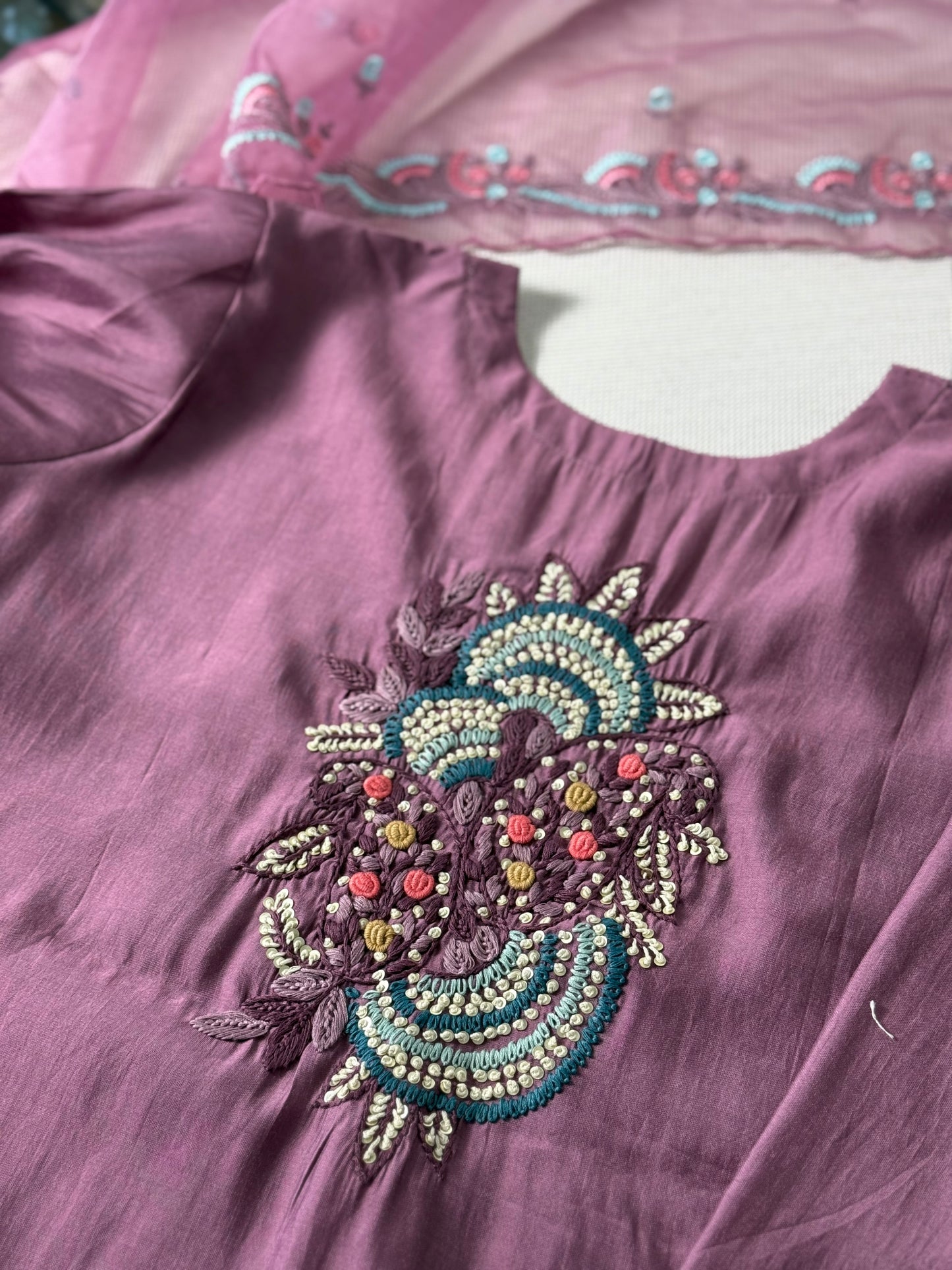 Lavender Muslin silk suit set