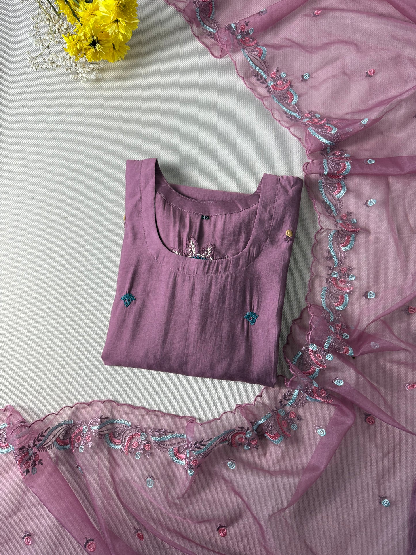 Lavender Muslin silk suit set