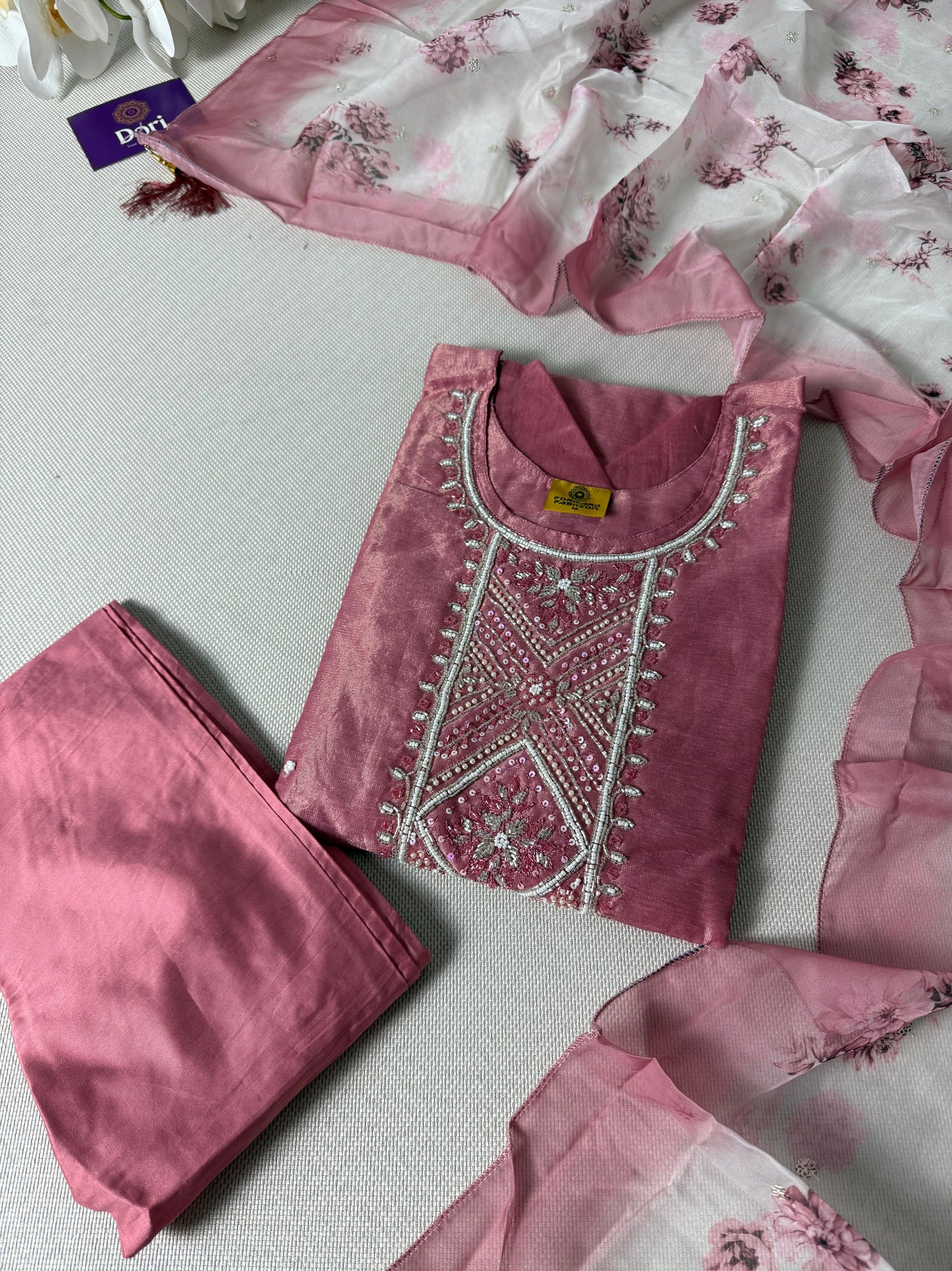 Blush pink shimmer jacquard suit