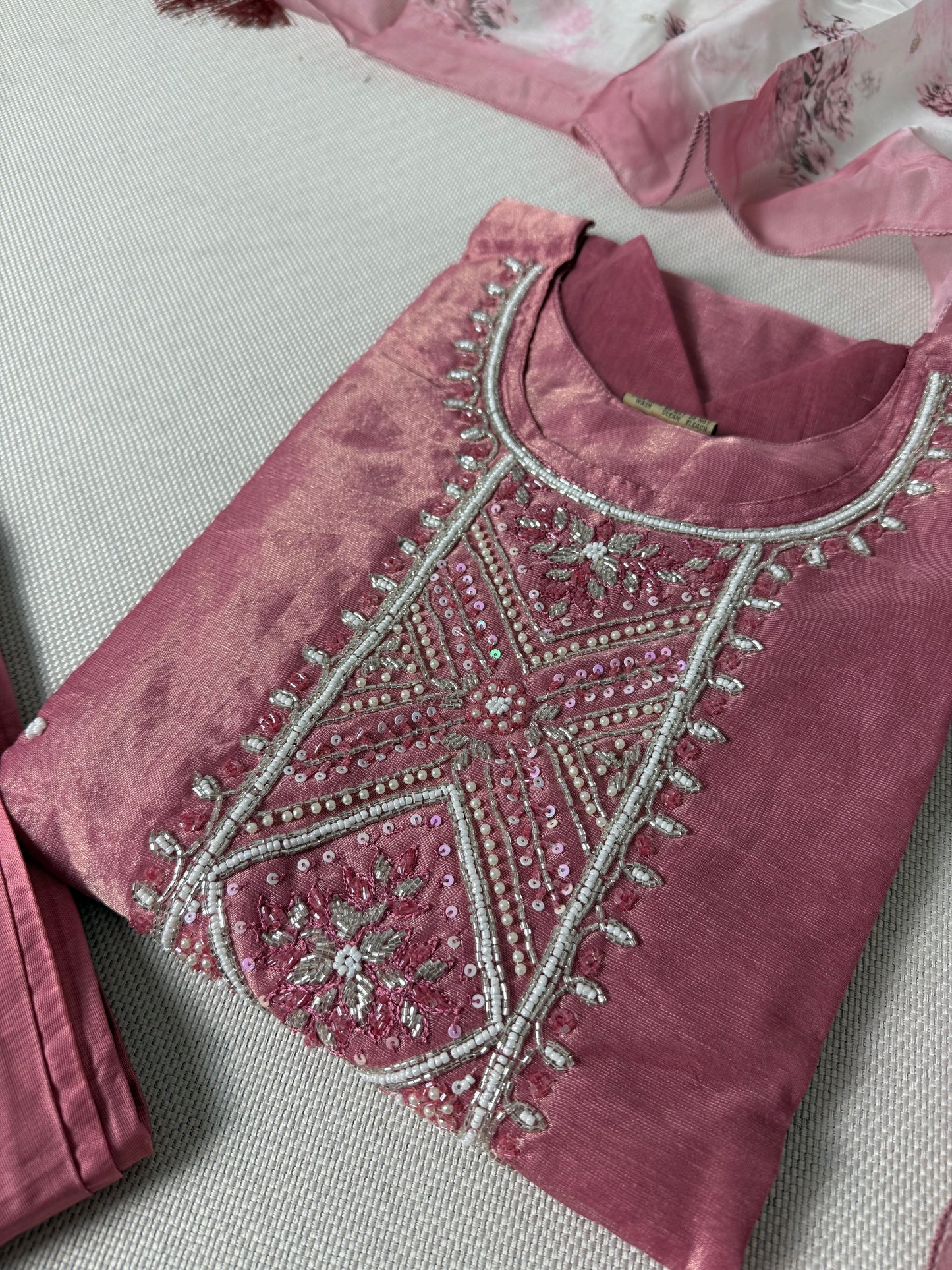 Blush pink shimmer jacquard suit