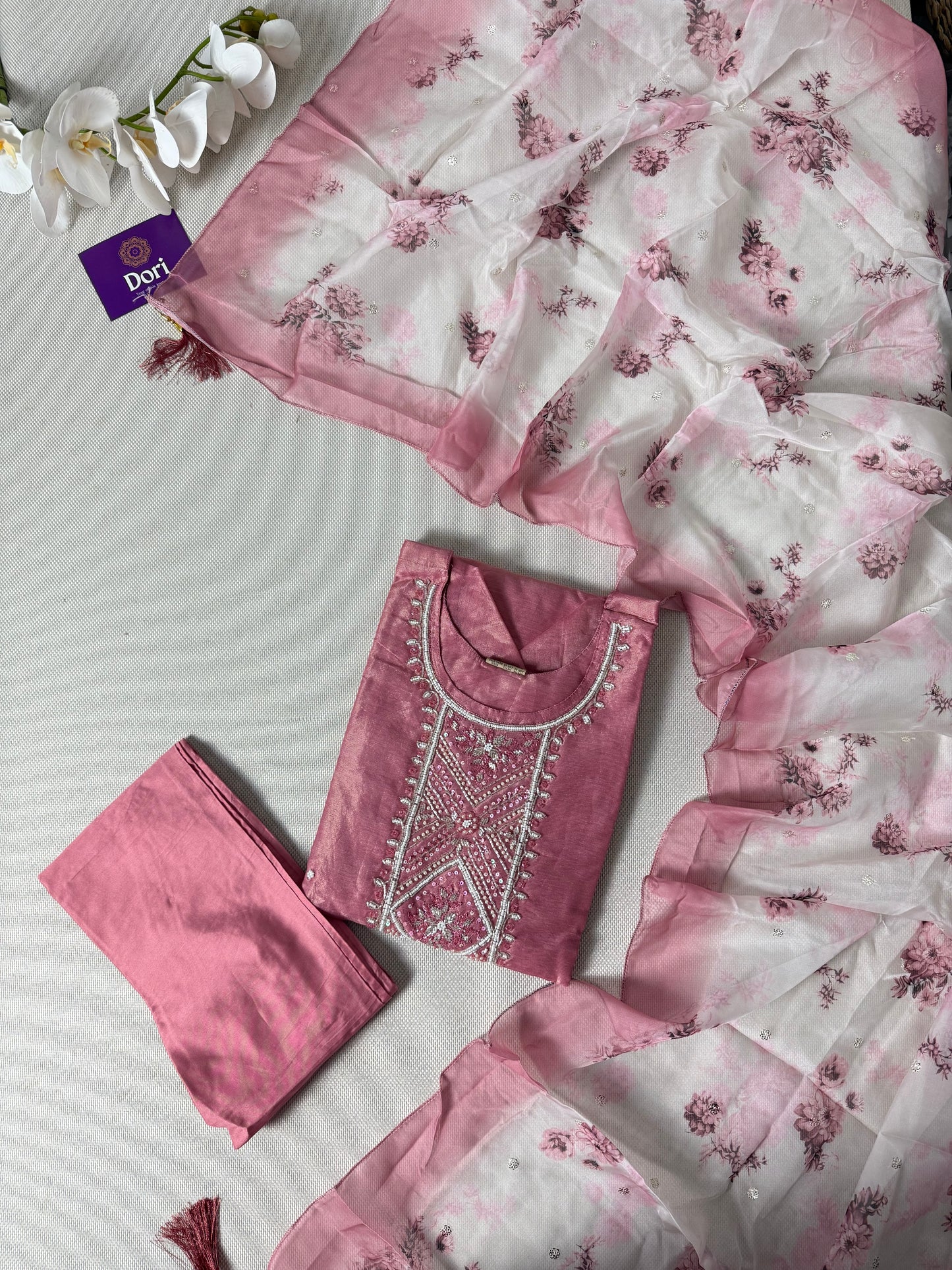 Blush pink shimmer jacquard suit