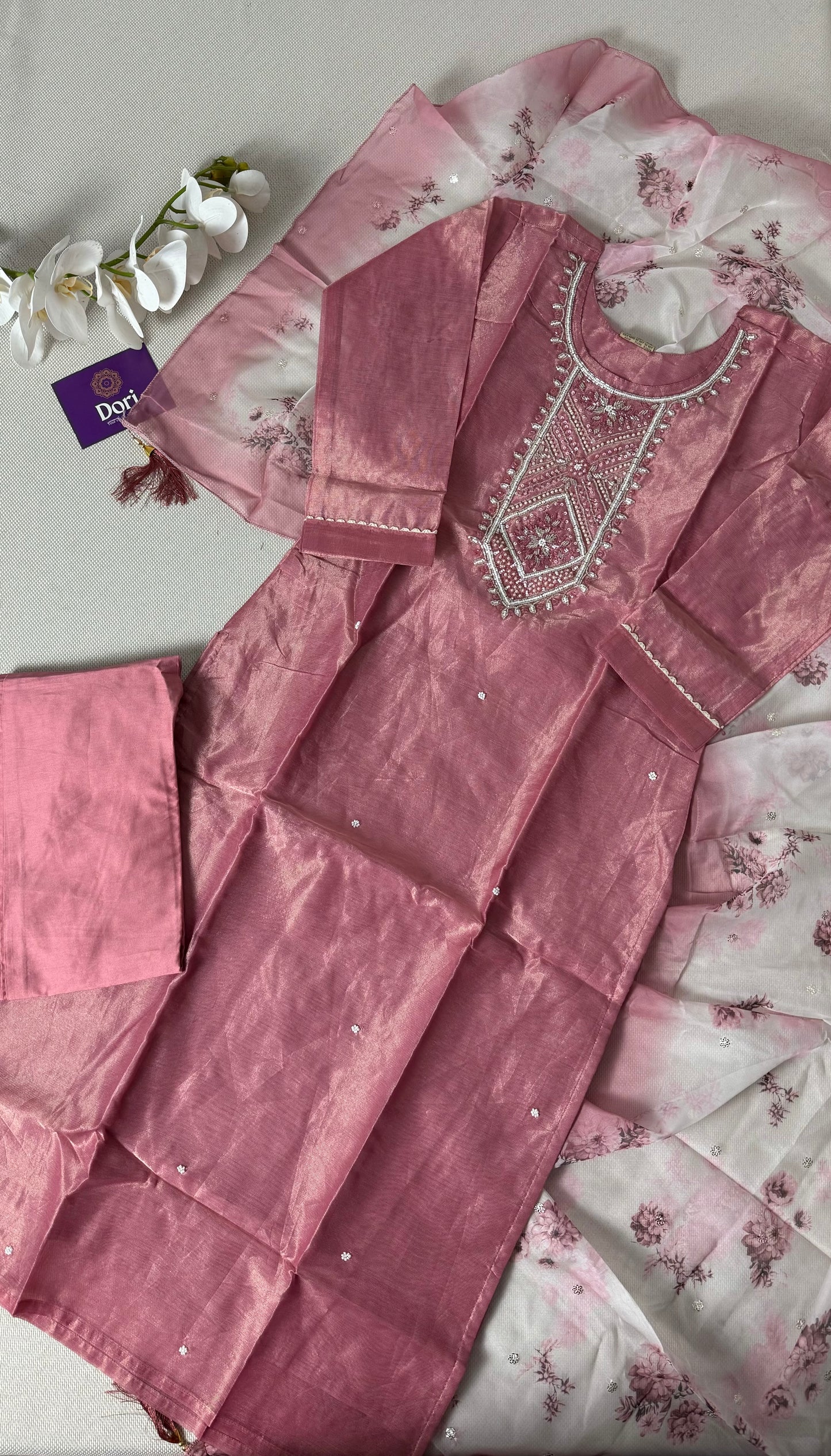 Blush pink shimmer jacquard suit