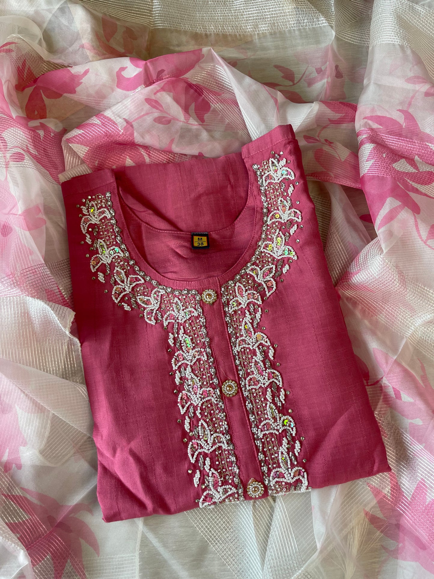 Pink silk suit set