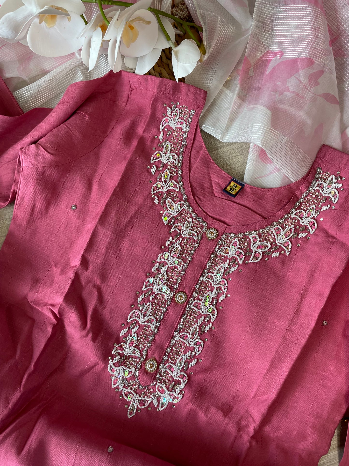 Pink silk suit set