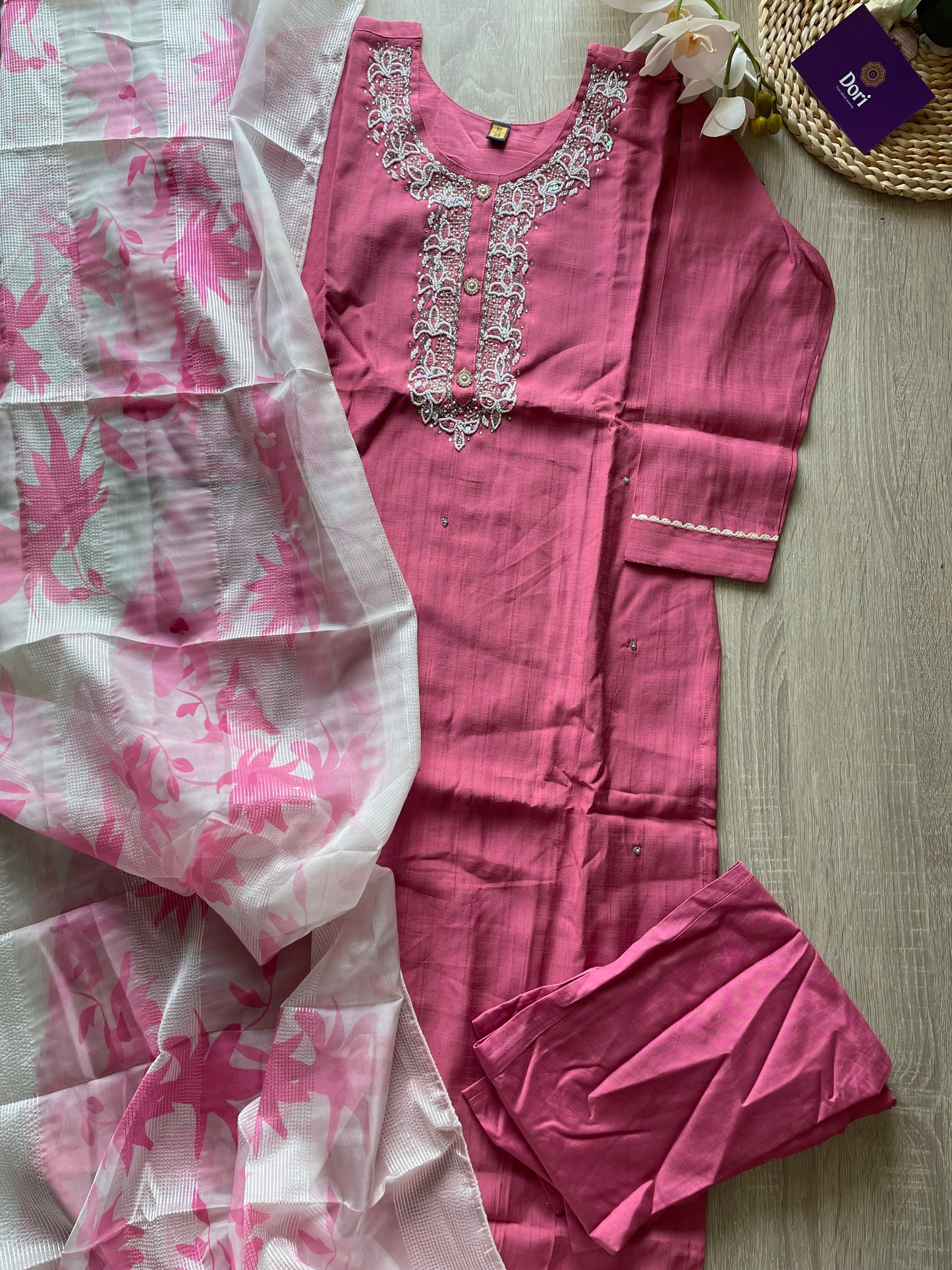 Pink silk suit set