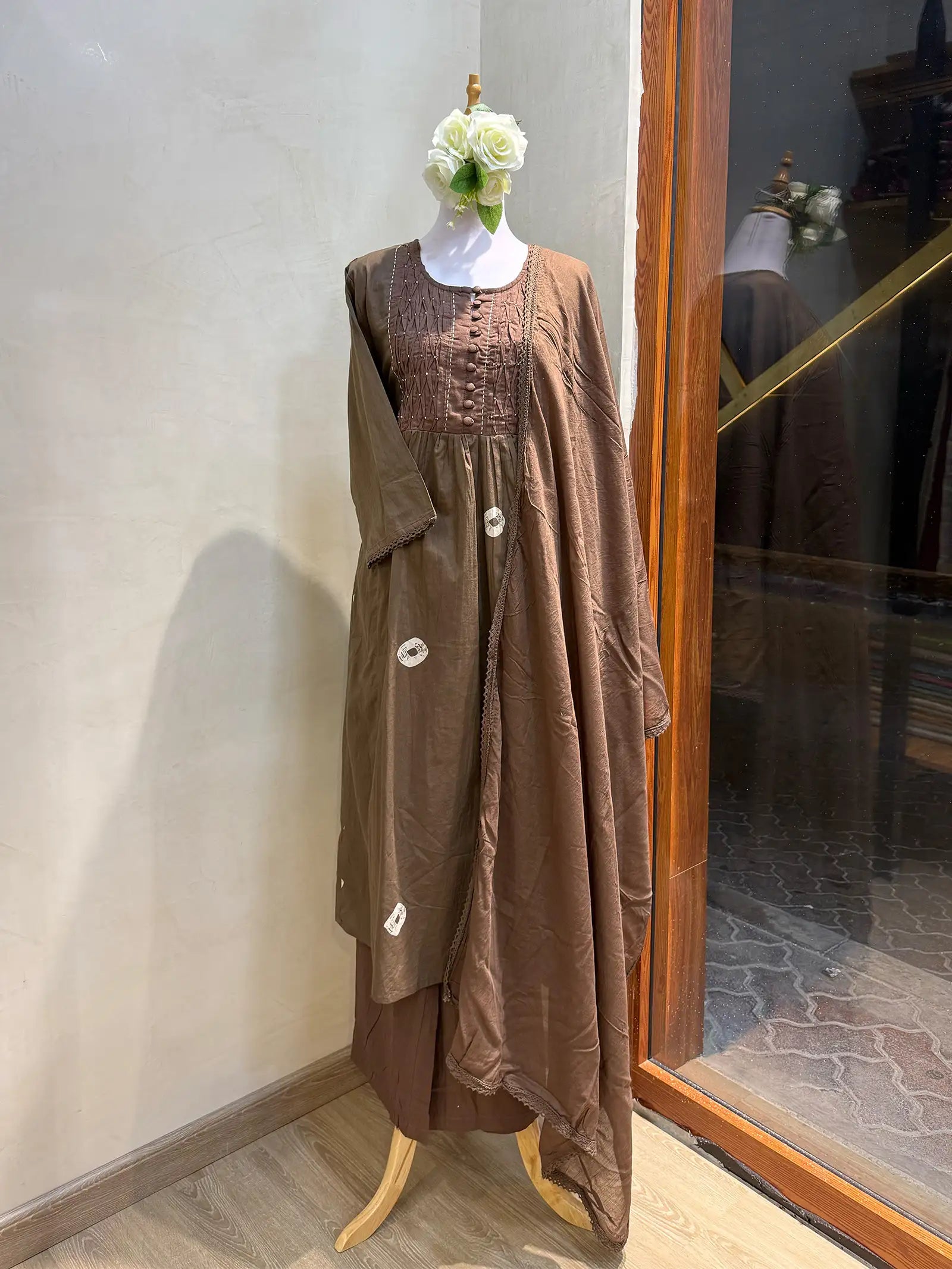 Brown Elegance Cotton Suit