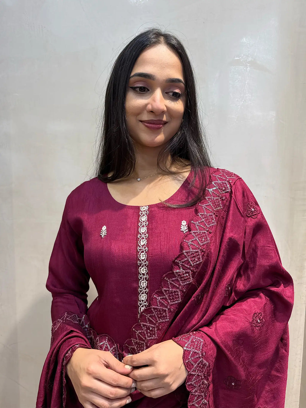 Maroon silk suit set