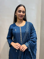 Blue silk suit set