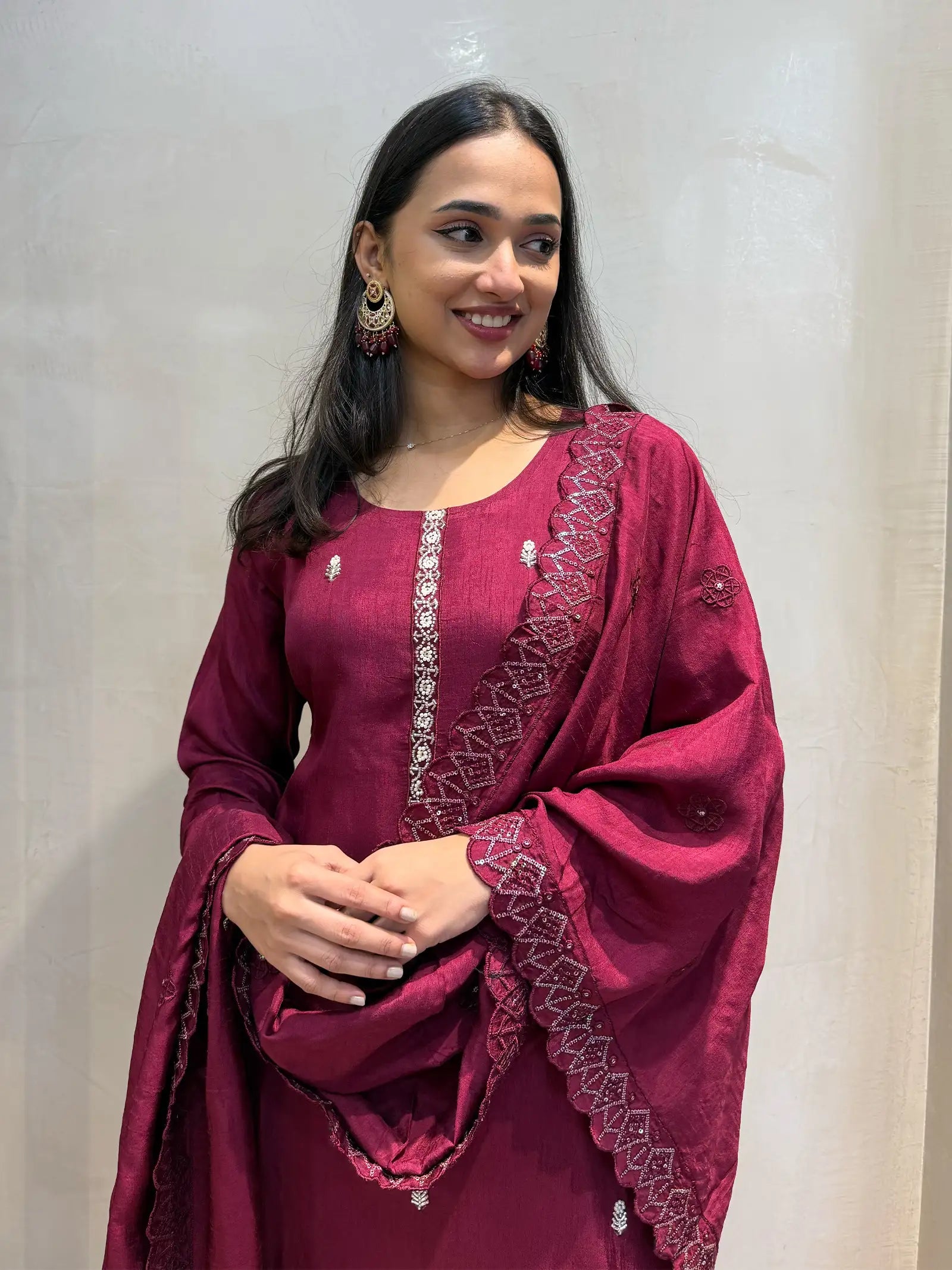 Maroon silk suit set