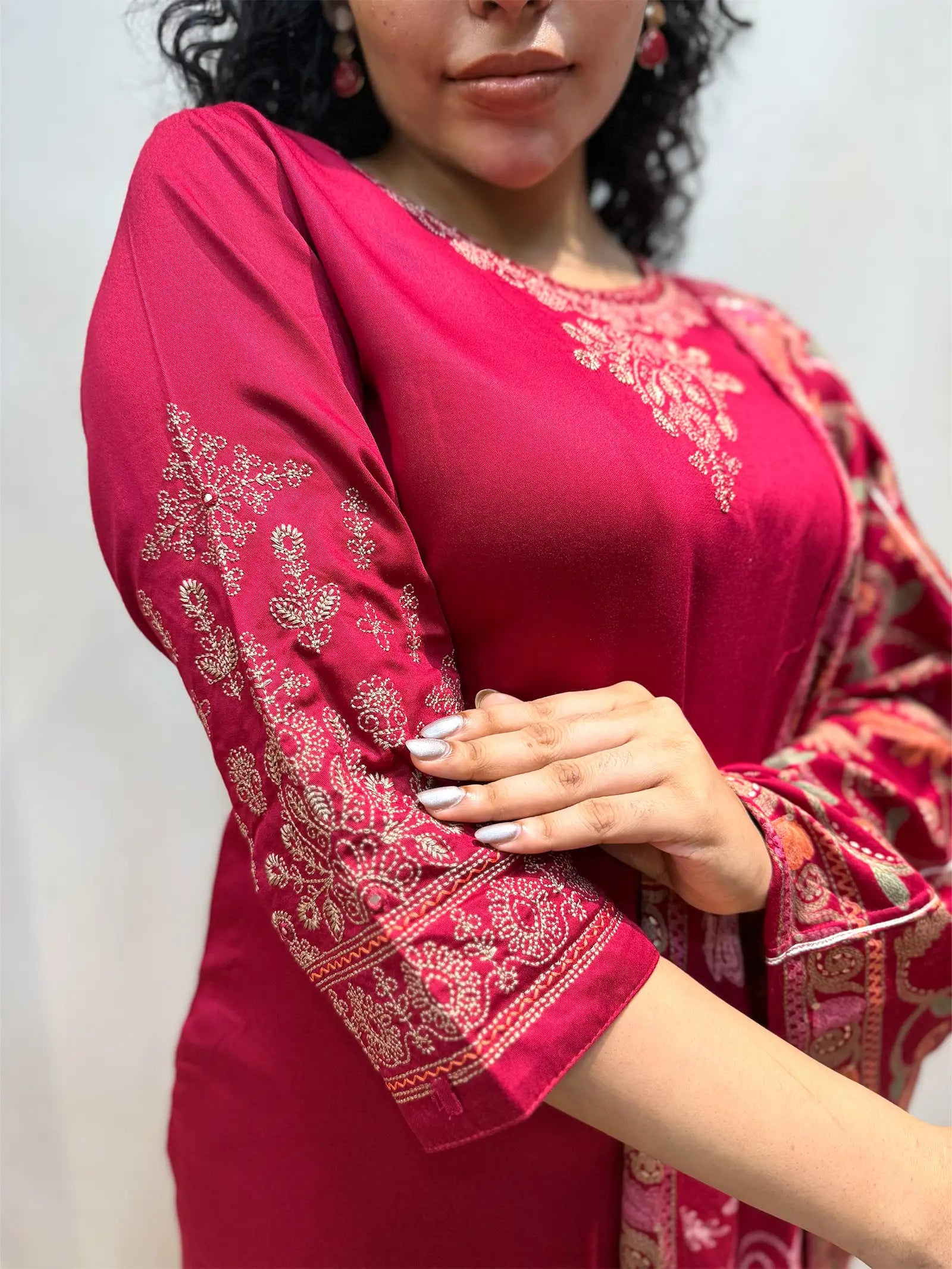 Red Gajji Silk Suit