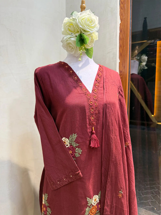Maroon Floral Suit Set Main Image