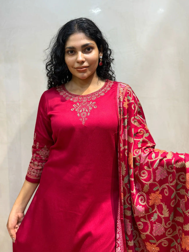 Red Gajji Silk Suit Main Image