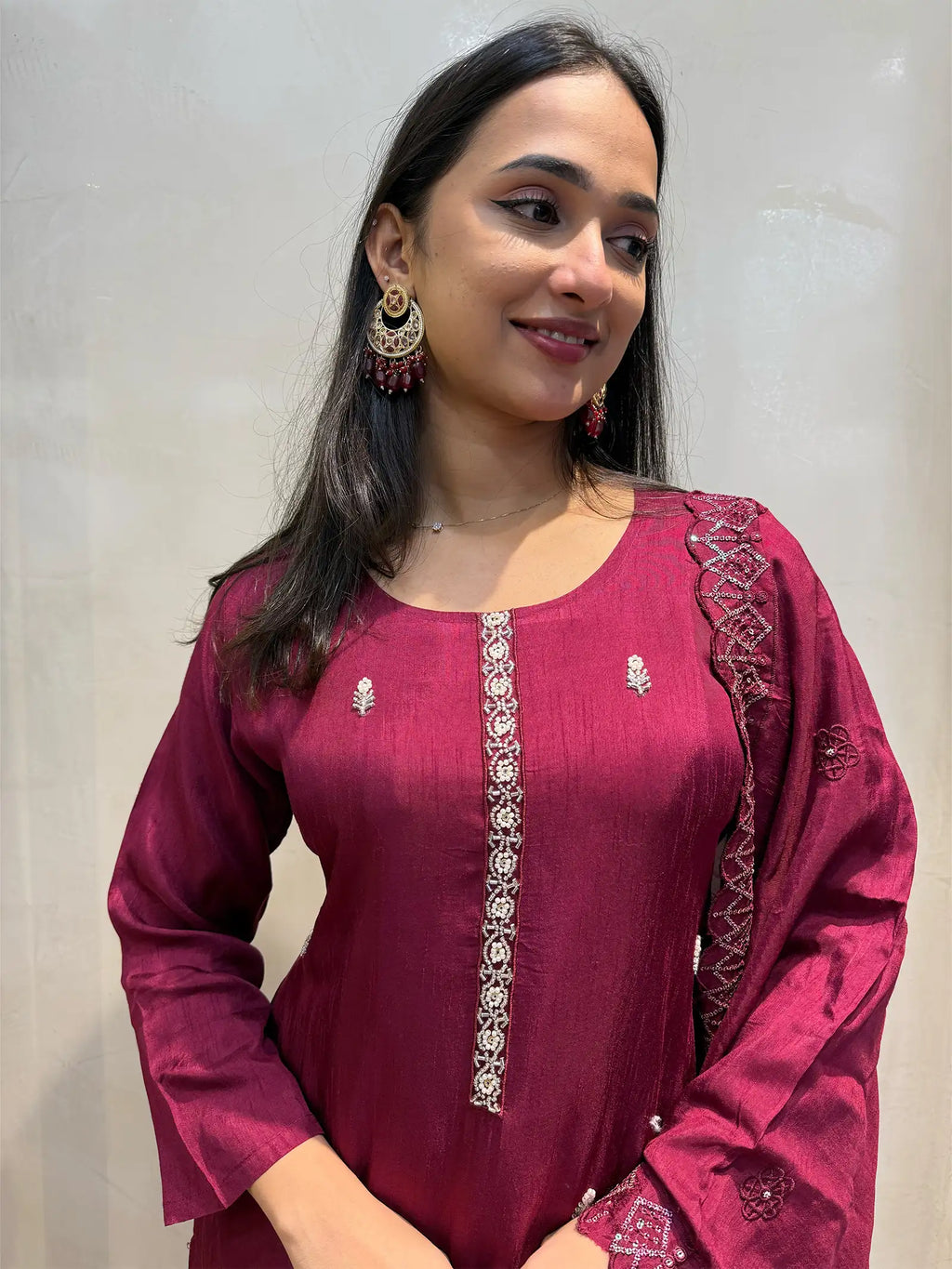 Maroon silk suit set
