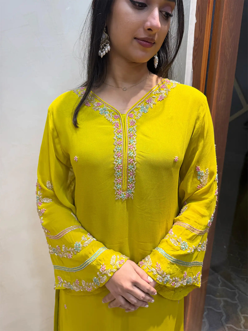 Premium georgette sharara suit with handwork