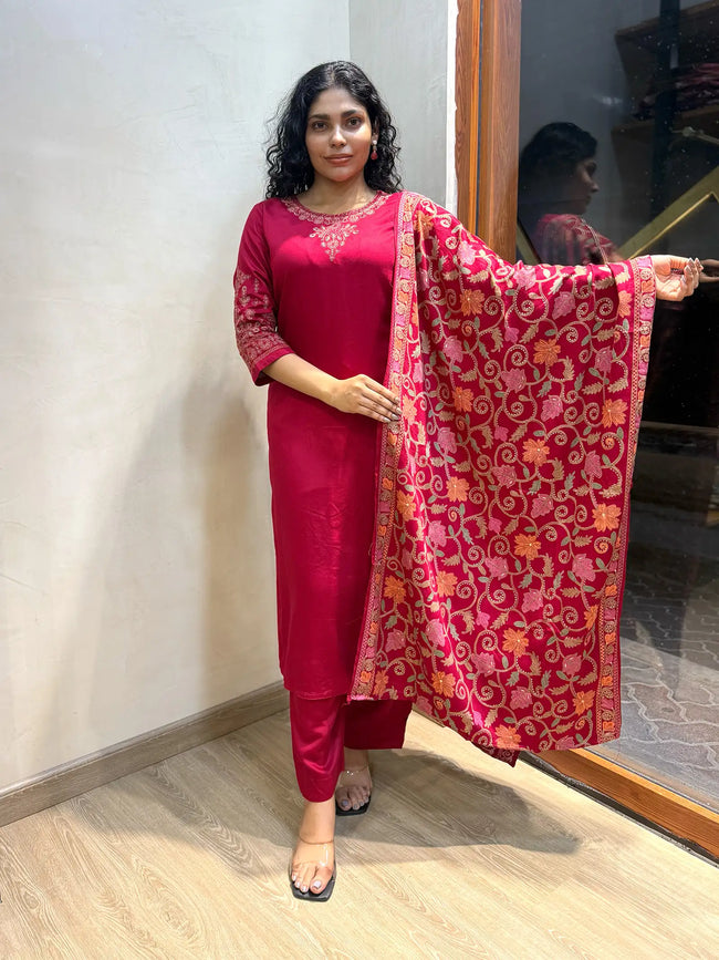 Red Gajji Silk Suit Hover Image