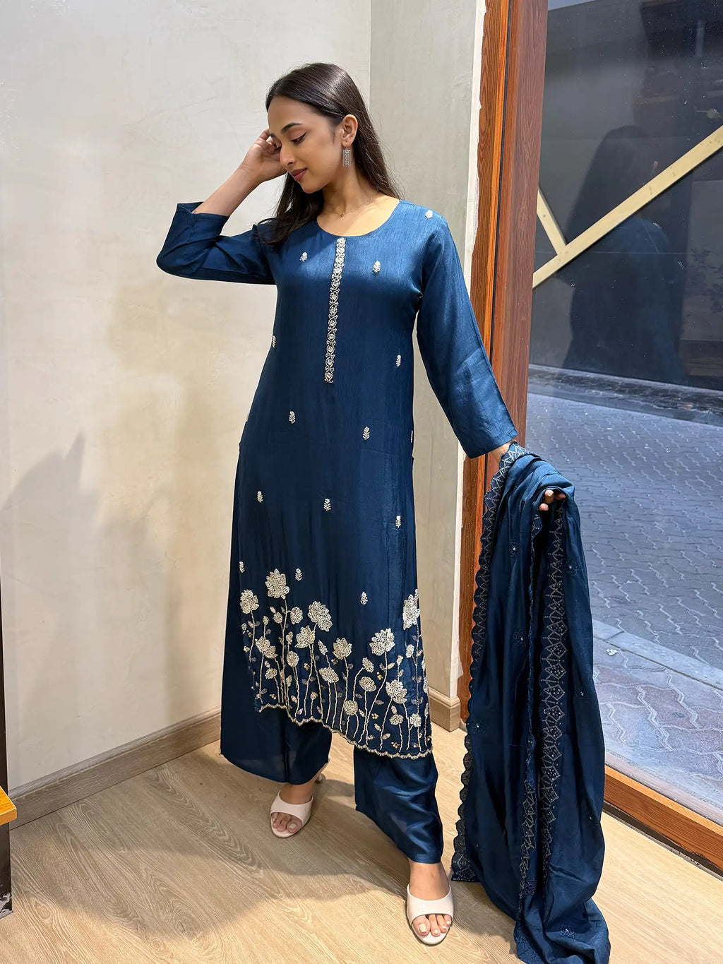 Blue silk suit set