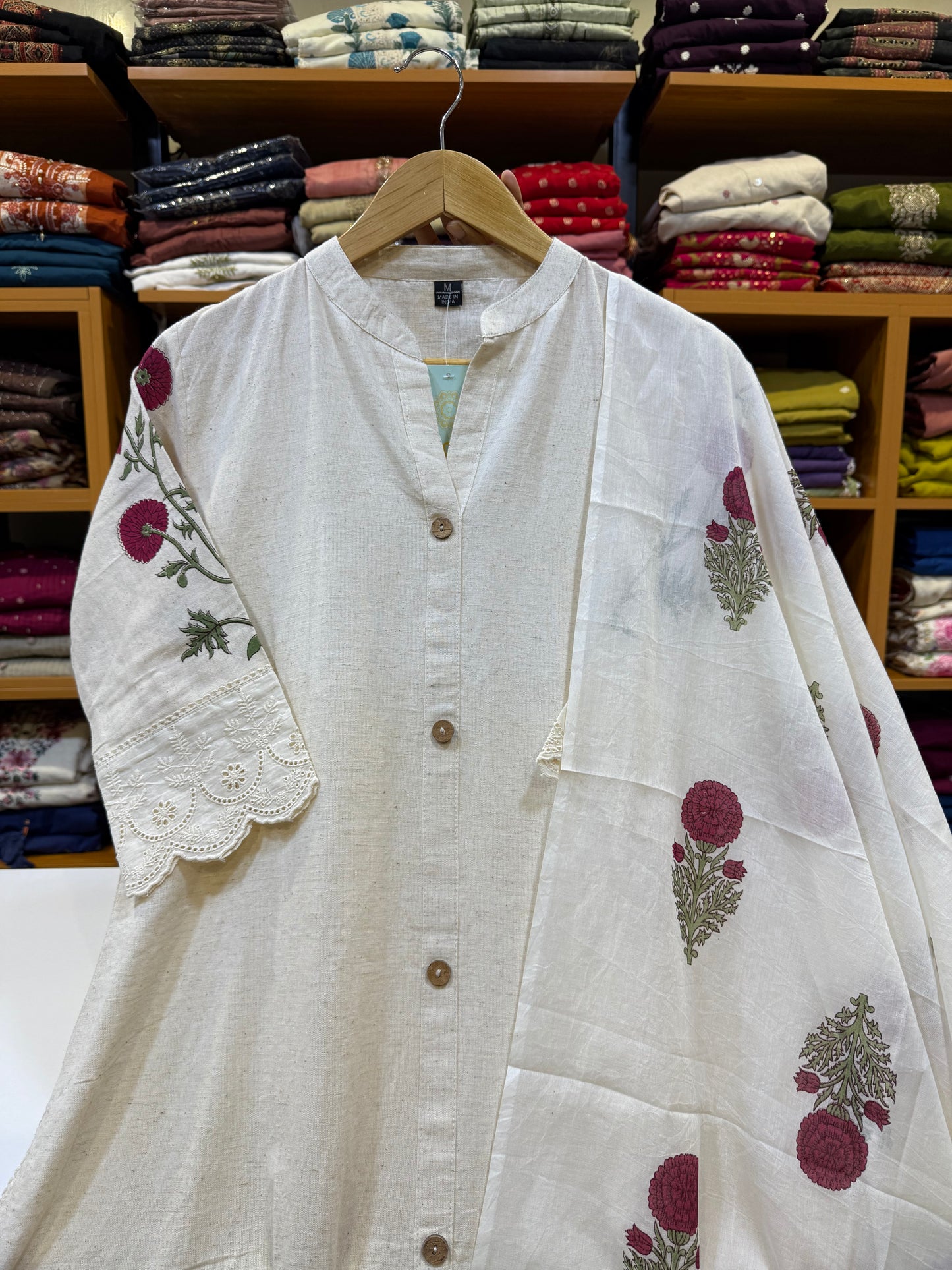 Ivory bloom handblock suit