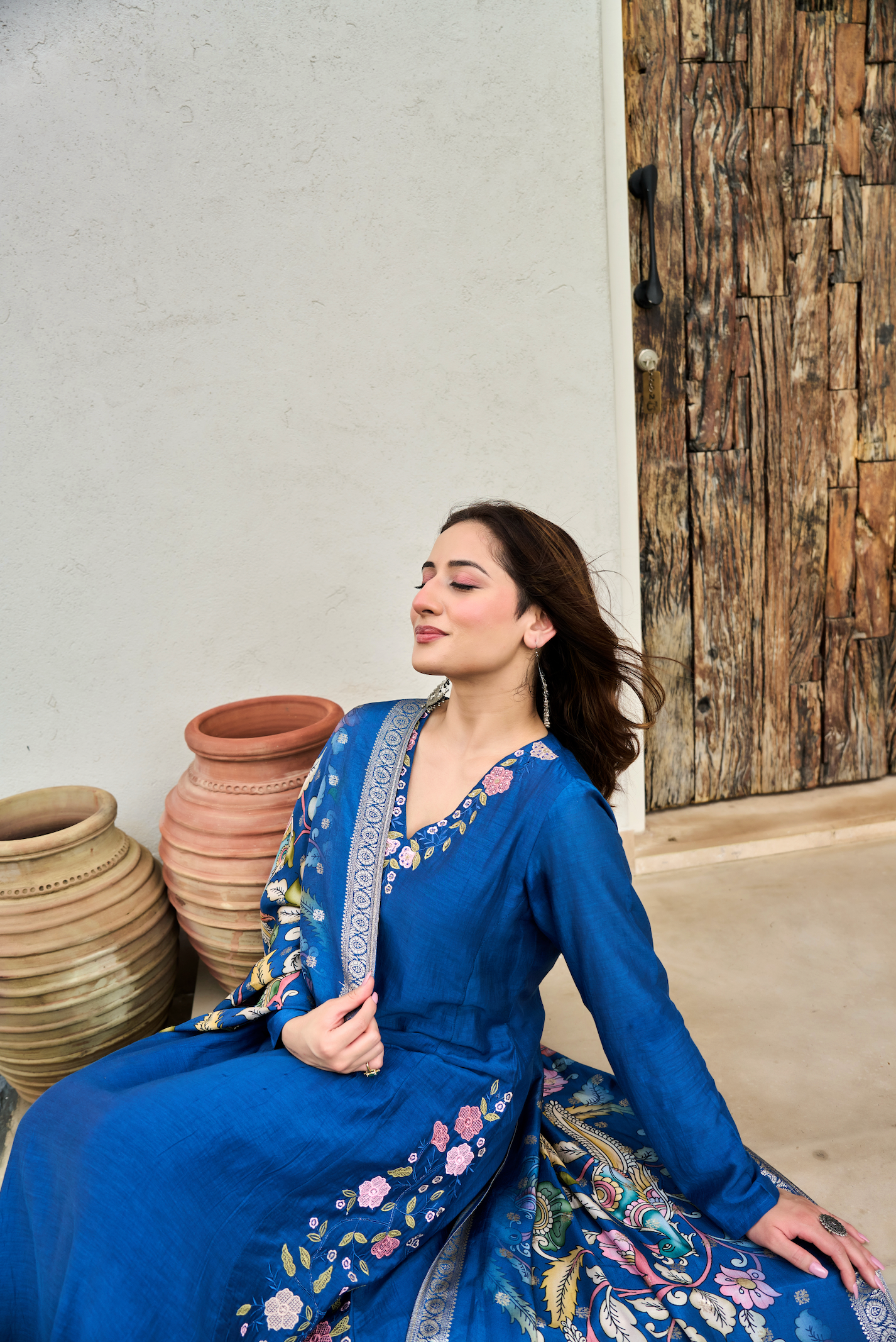 Floral embroidered Mul Chanderi