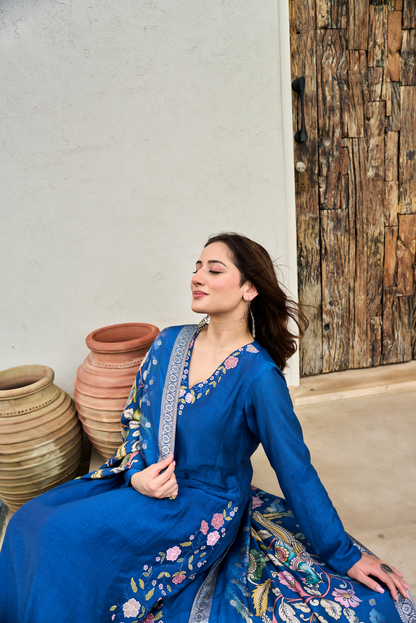 Floral embroidered Mul Chanderi