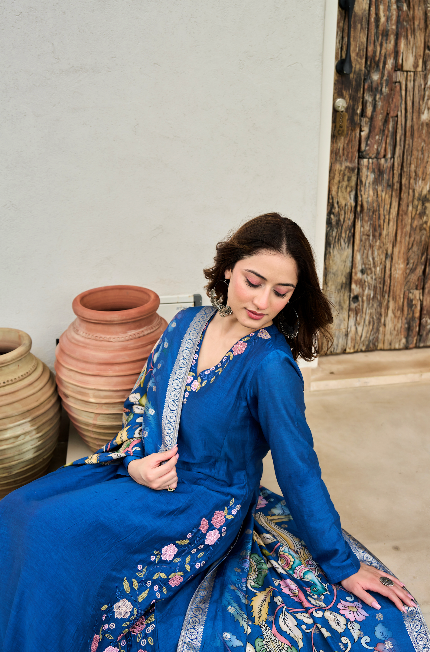 Floral embroidered Mul Chanderi