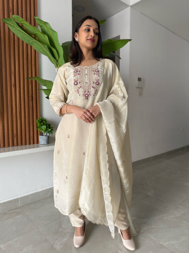 Ishq premium shimmer tissue suit Hover Image