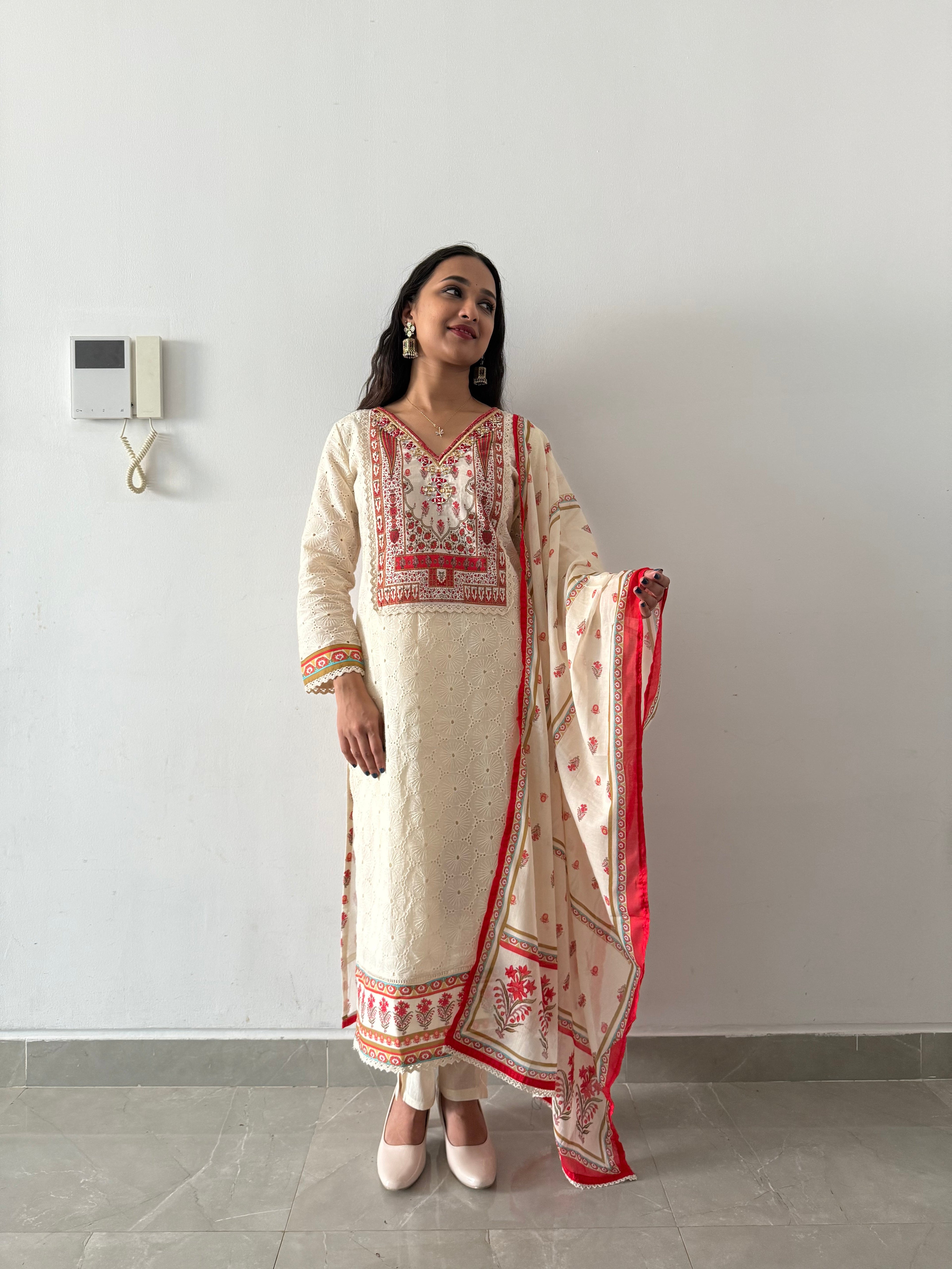 Schiffli cotton suit