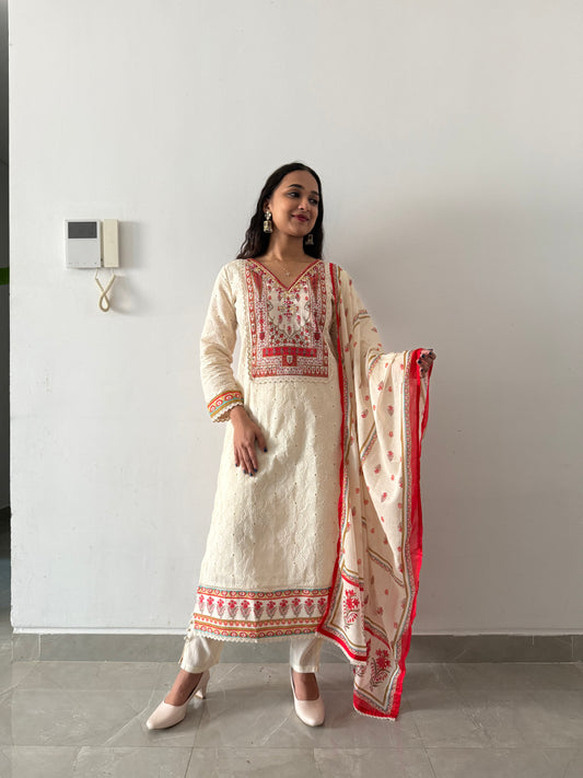Schiffli cotton suit