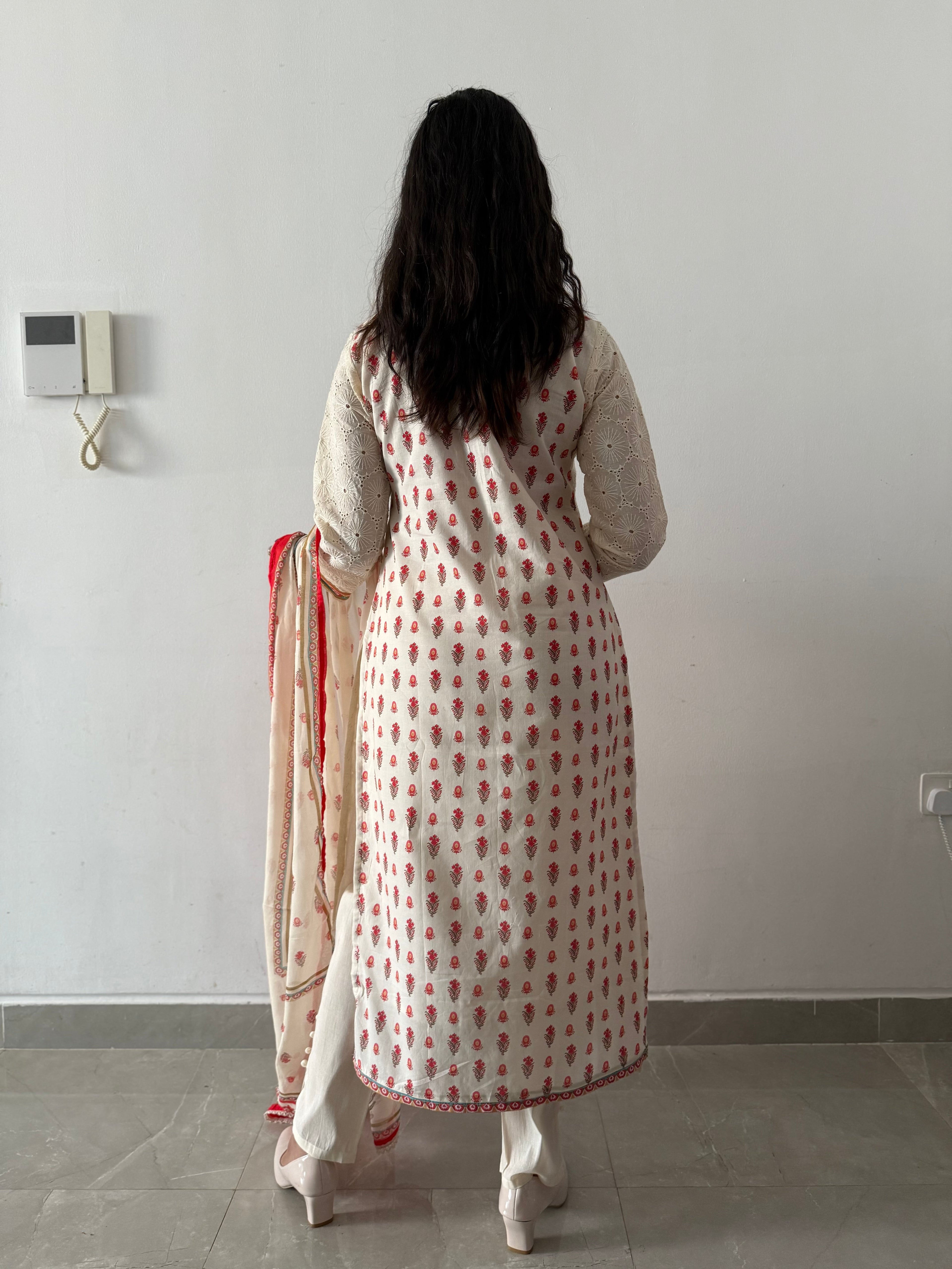 Schiffli cotton suit