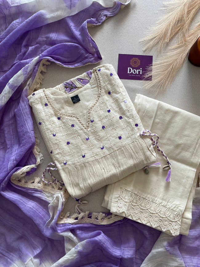 Premium schiffli cotton suit set Hover Image