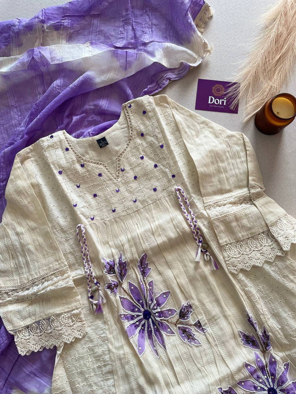 Premium schiffli cotton suit set