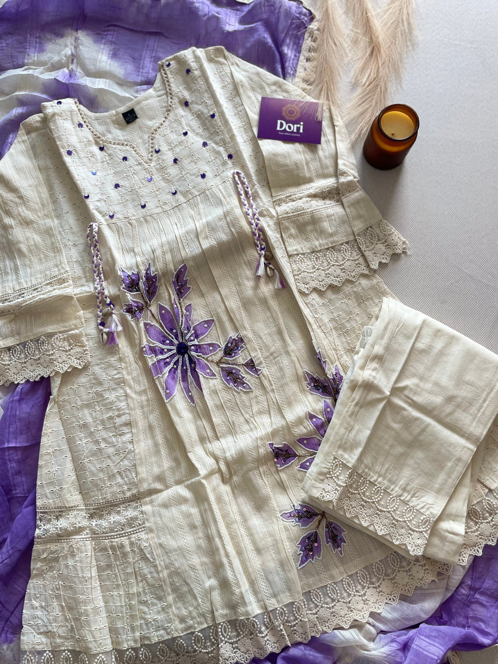 Premium schiffli cotton suit set