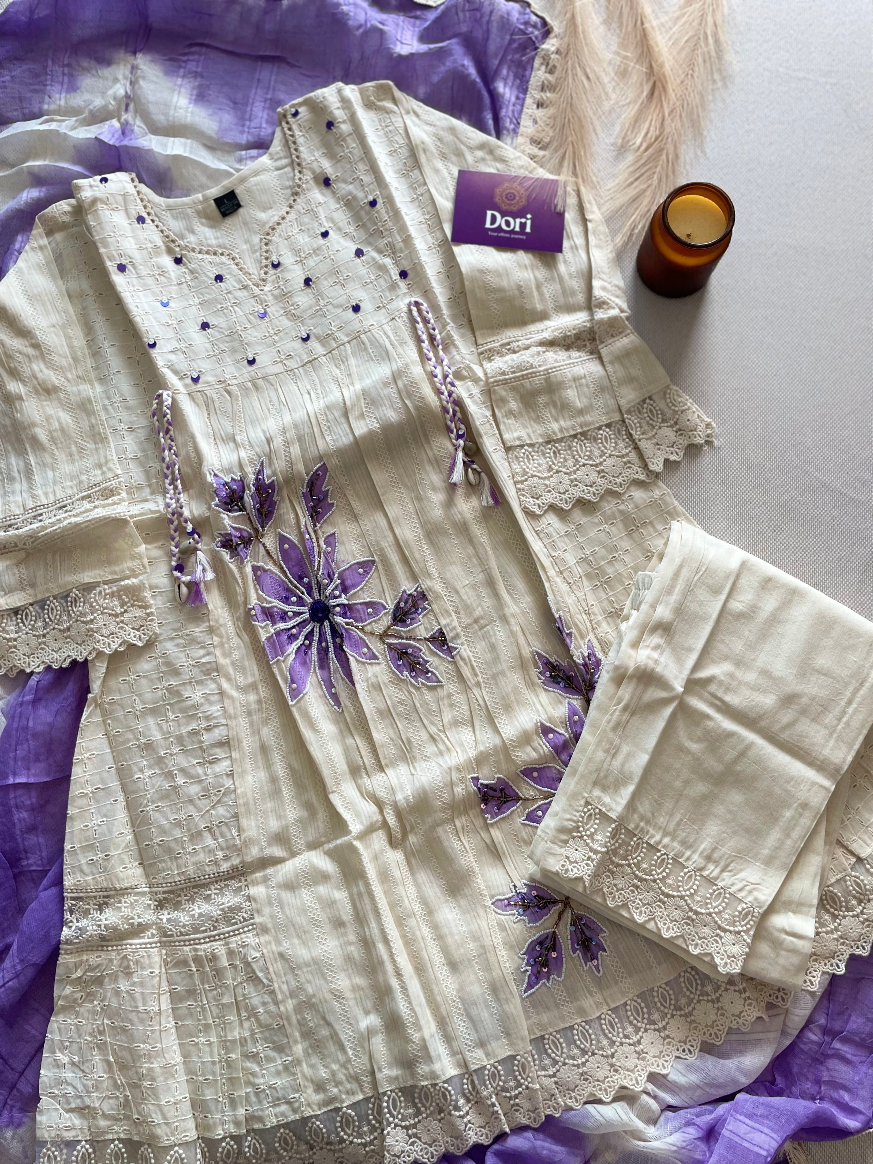 Premium schiffli cotton suit set