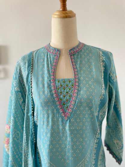 Digital printed muslin silk set