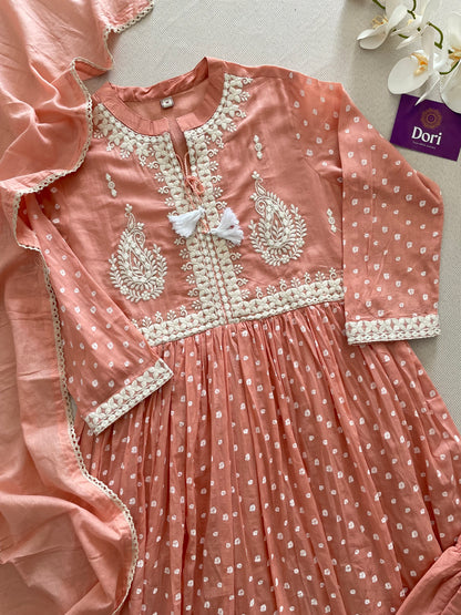 Peach Bandhej Anarkali