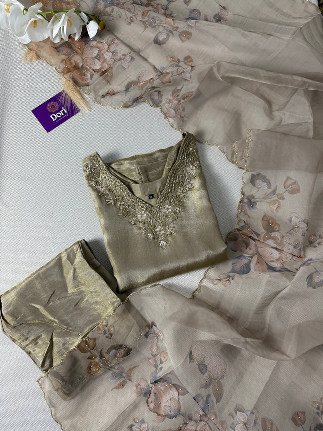 Premium shimmer tissue hand work suit Hover Image