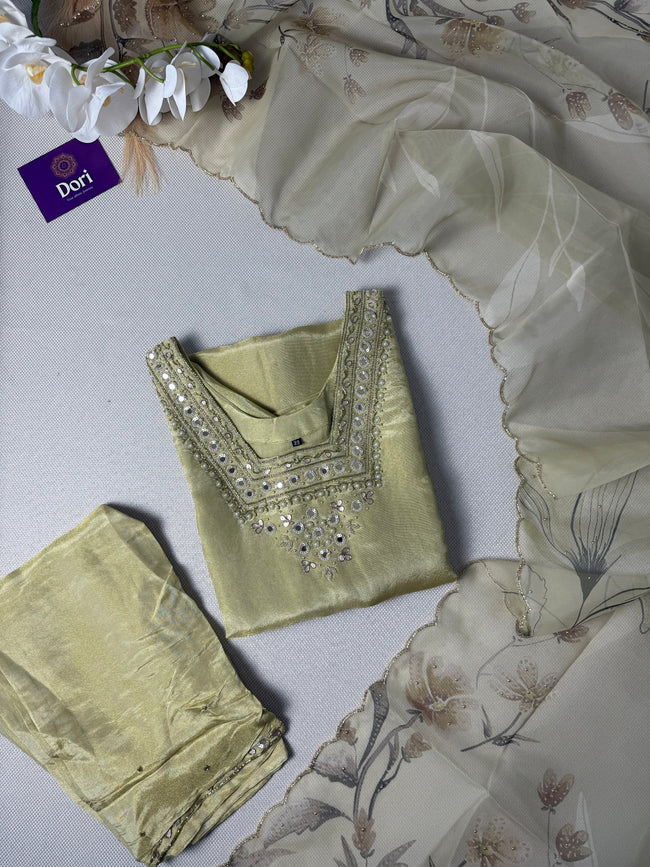 Premium shimmer tissue hand work suit Hover Image