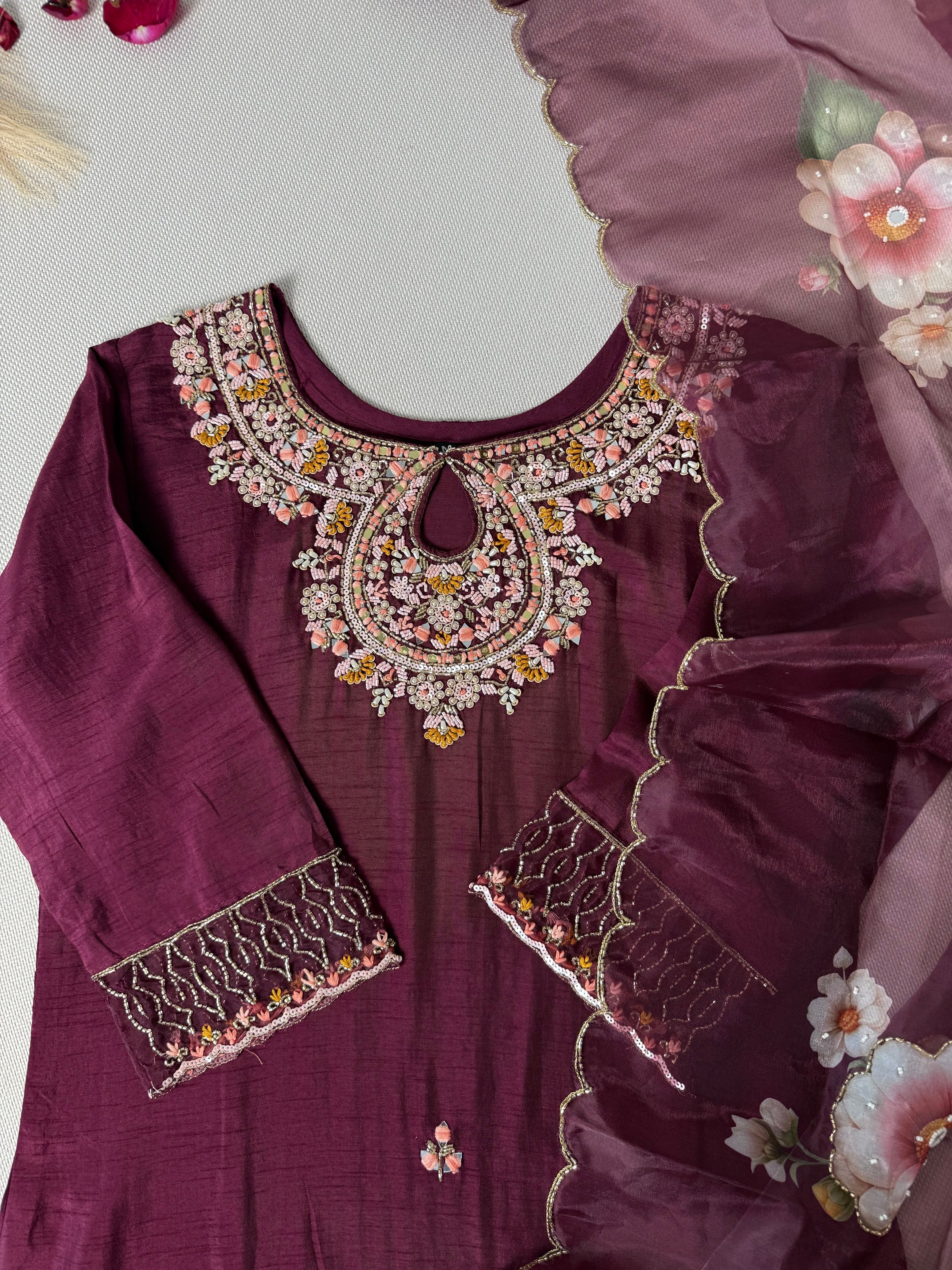 Heena Premium Dola silk hand work suit