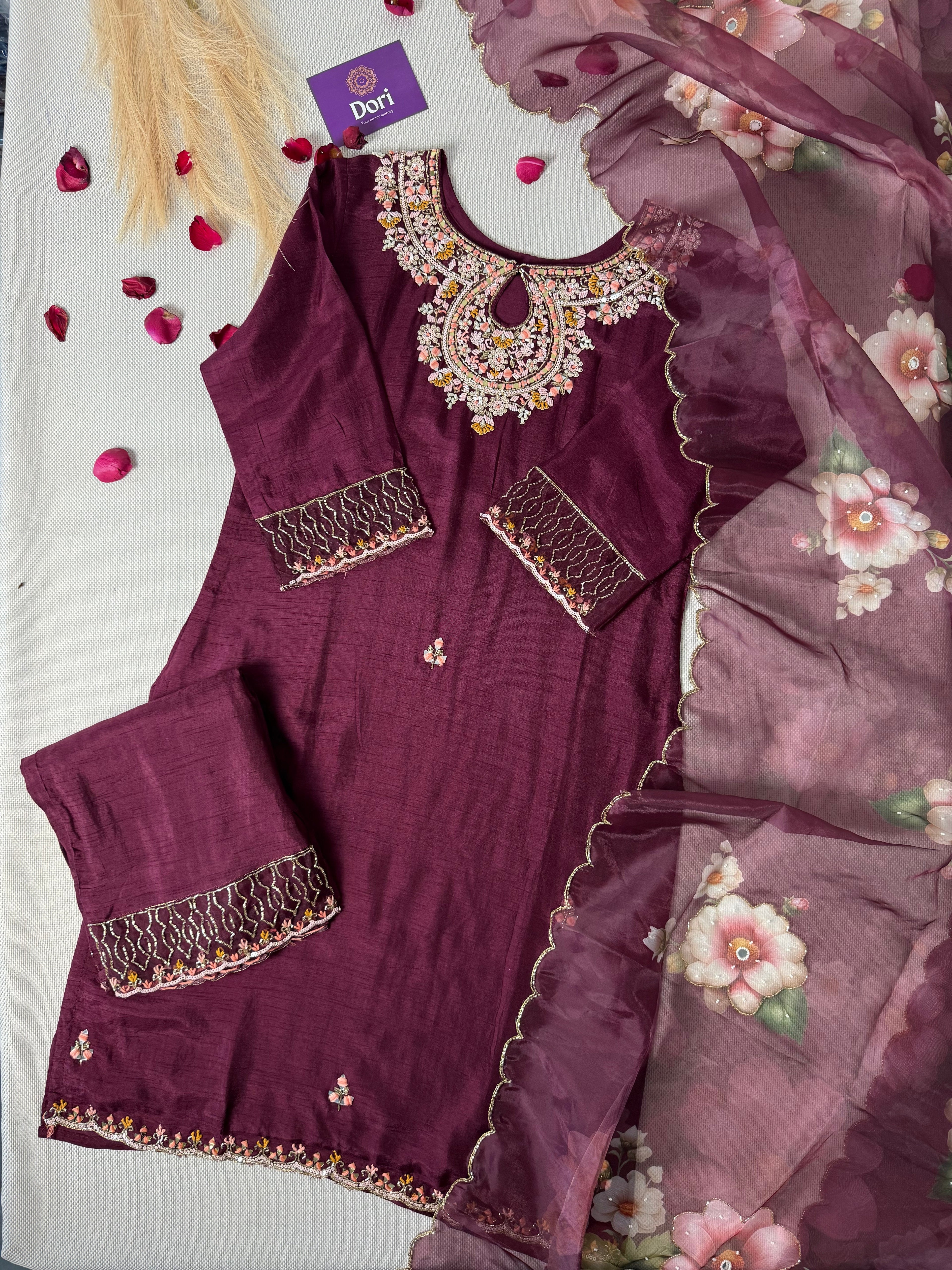 Heena Premium Dola silk hand work suit