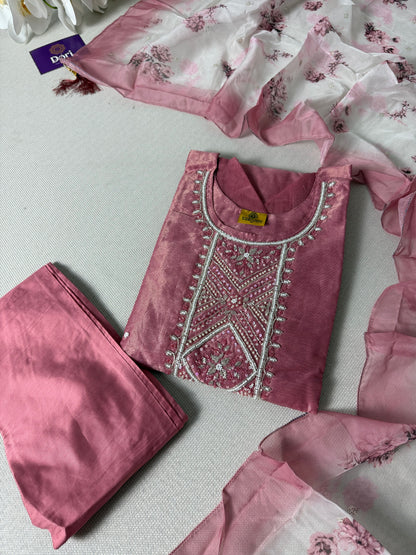 Blush pink shimmer jacquard suit