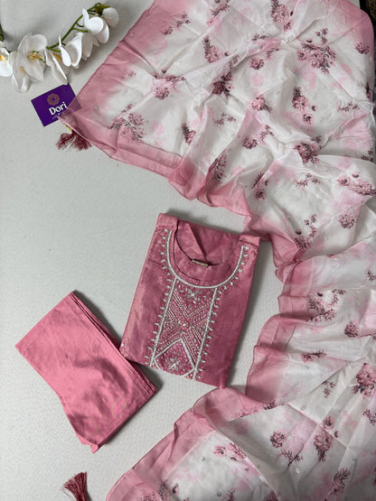 Blush pink shimmer jacquard suit