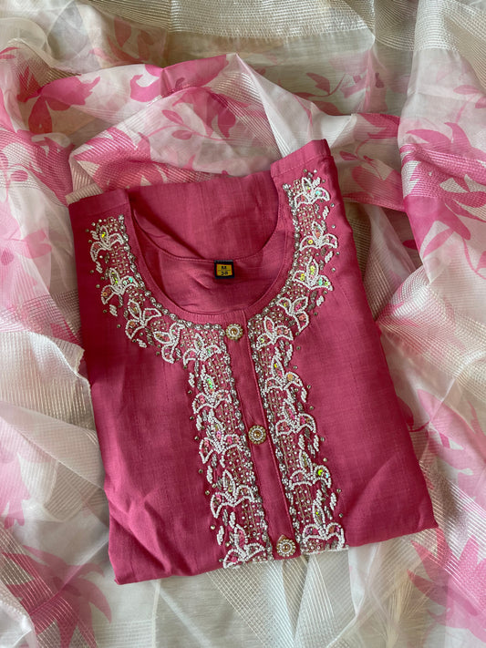 Pink silk suit set